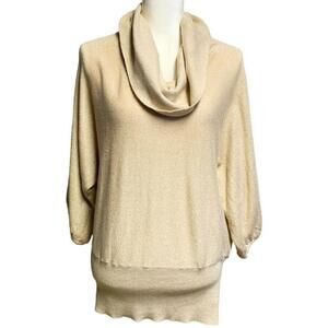 Metallic Cream Cowl Neck Dolman Sleeve Pullover Sweater Large Cozy Comfy Women's